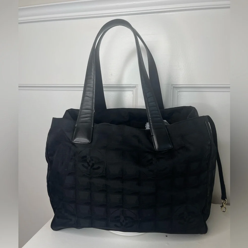 Authentic CHANEL Black Travel Line Tote Bag
